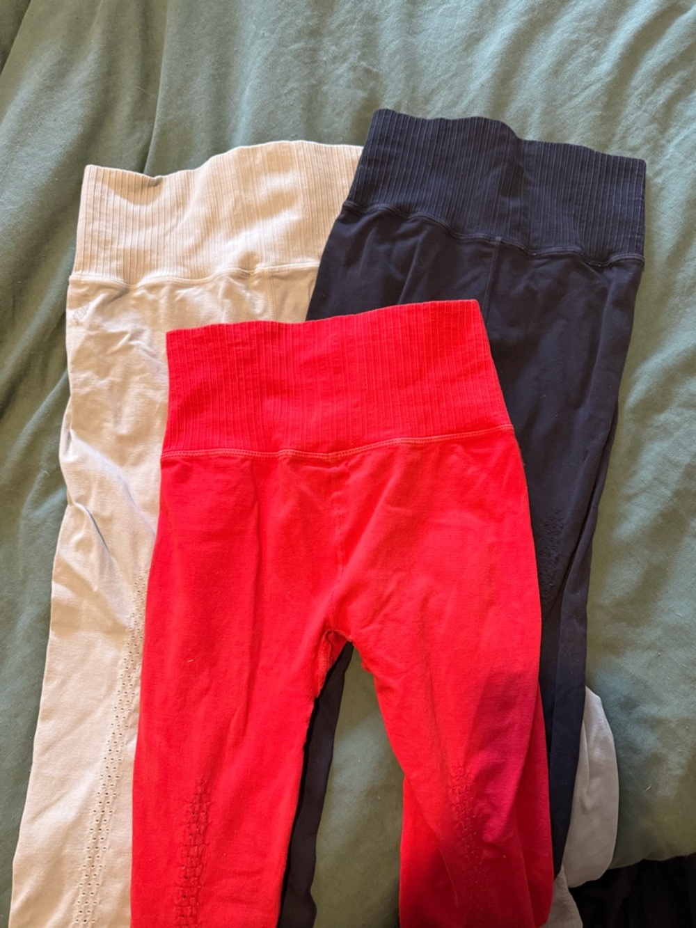 Free People Ribbed Waistband Leggings in Red, Black, Cream